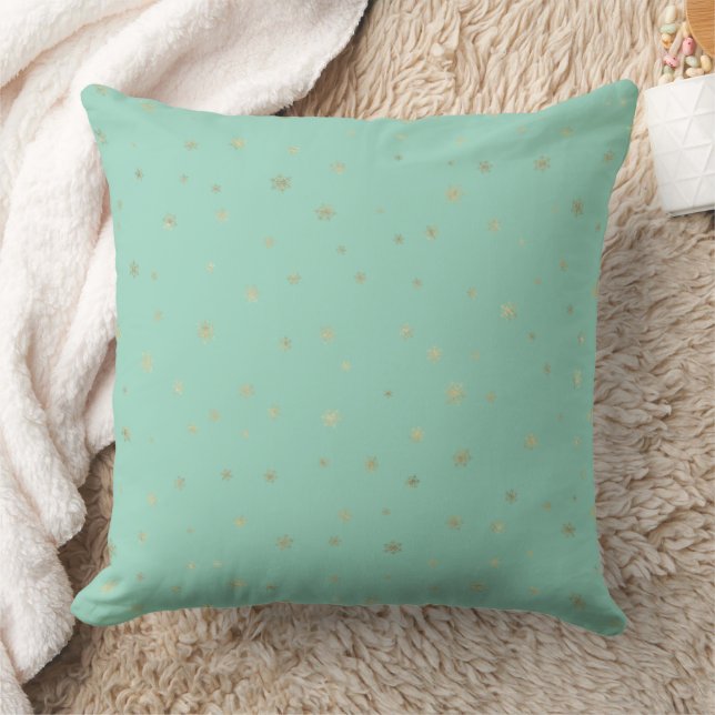 Mint Christmas Gold Snowflakes Kussen (Deken)
