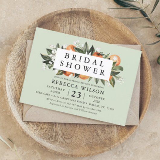 Mint Citrus Modern Bridal Shower Kaart
