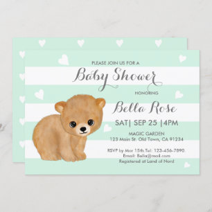 Mint Coeur ours bébé douche Invitations