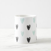 Mint & Coeurs noirs Doodles Motif Girly Mug (Centre)