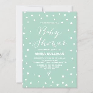 Mint Confetti Stippen Patroon Baby shower Uitnodig Kaart