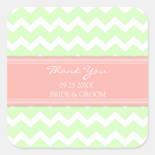 Mint Coral Chevron Dank u bruiloft gunst Labels (Voorkant)