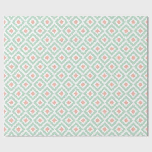 Mint Coral Diamonds Ikat Pattern Cadeaupapier (Vlak)