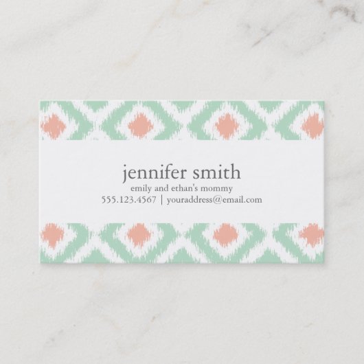 Mint Coral Diamonds Ikat Pattern Contactkaartje (Voorkant)