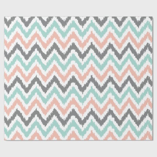 Mint Coral Gray Zigzags Ikat Pattern Cadeaupapier (Vlak)