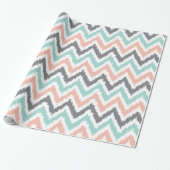 Mint Coral Gray Zigzags Ikat Pattern Cadeaupapier (Uitgerold)