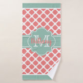 Mint Coral Marocain Monogramme Serviette de bain (Serviette de bain)