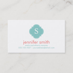 Mint Coral Quatrefoil Monogram Stripes Patroon Contactkaartje