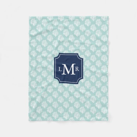 Mint Coral Reef Pattern en Blue Monogram Fleece Deken (Voorkant)