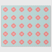 Mint & Coral Zigzags Patroonmonogram Cadeaupapier (Vlak)