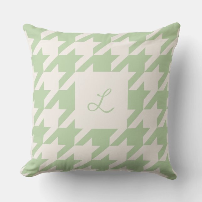 Mint Cream Houndstooth Monogrammed Sierkussen (Voorkant)