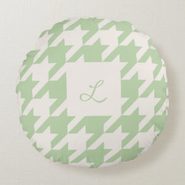 Mint Cream Houndstooth Monogrammed Sierkussen Rond Kussen