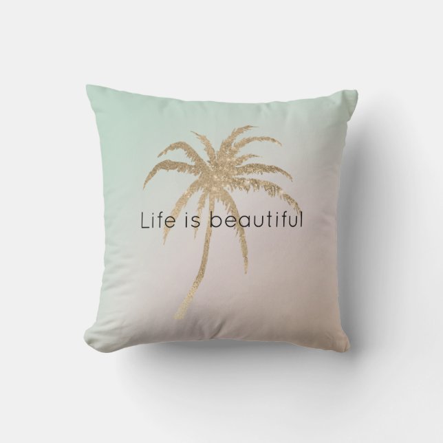 Mint Cream Ombre Tropical Gold Palm Trees          Kussen (Voorkant)