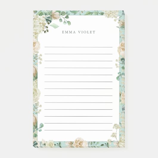 Mint & Cream  Waterverf Floral Name Post-it® Notes (Voorkant)