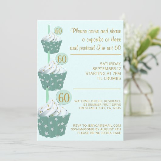 Mint Cupcake 60e anniversaire de fête Invitation (Debout devant)