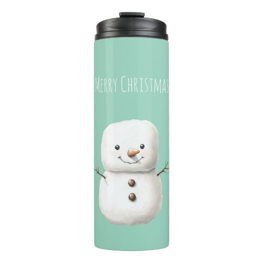 Mint Cute Christmas Snowman Thermosbeker (Voorkant)