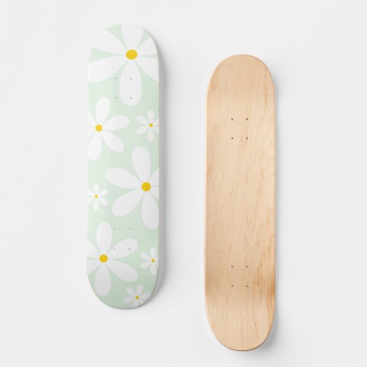 Mint Daisy Pattern Skateboard (Voorkant)