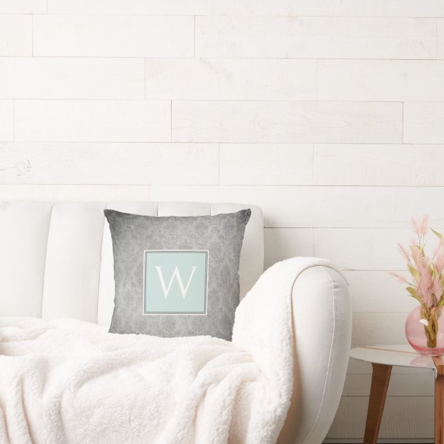 Mint  Damask Monogram Sierkussen (Bank)