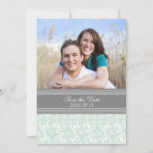 Mint Damask Photo Wedding Enregistrer la carte Dat (Dos)