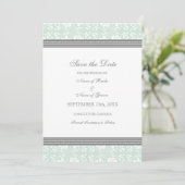 Mint Damask Photo Wedding Save the Date Card (Staand voorkant)