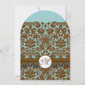 Mint Damask Wedding Monogram Uitnodigingen (Achterkant)