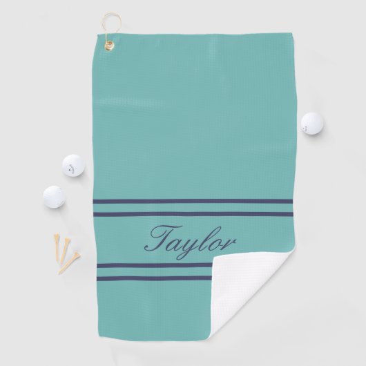Mint Dark Blue Stripe Script Name Golfhanddoek (Insitu)