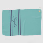 Mint Dark Blue Stripe Script Name Golfhanddoek (Horizontaal)