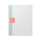 Mint Diamonds Patroon en Monogram Notitieblok (Gedraaid)