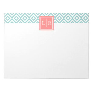 Mint Diamonds Patroon en Monogram Notitieblok