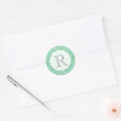 Mint Doodled Lijst Monogram Envelop Afdichting Ronde Sticker (Envelop)