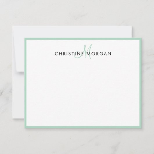 Mint eenvoudige chic minimalist monogram notitiekaartje (Voorkant)