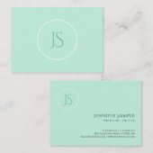 Mint Elegant Green Sjabloon Monogram Simple Visitekaartje (Voorkant / Achterkant)