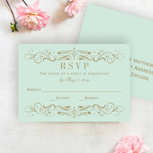 Mint en Antiek goudhuwelijk RSVP Kaartje