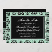 Mint en Black Damask Wedding Save the Date (Voorkant / Achterkant)