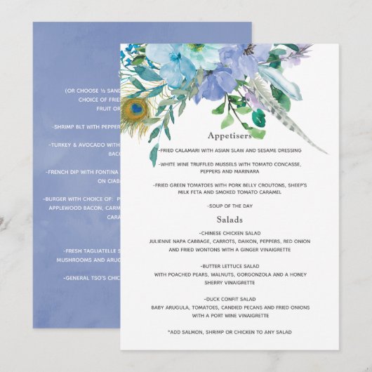Mint en Blauw Boho Bruiloft Menu (Voorkant / Achterkant)