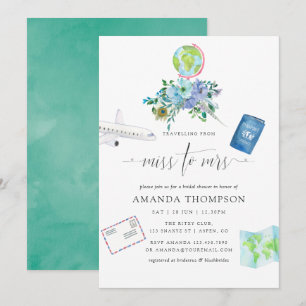 Mint en Blauw Boho Miss naar Mrs Bruiloftsfeest Kaart