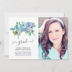Mint en Blauwe Boho Bloemen Afstudeerfoto Aankondiging
