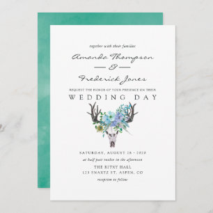 Mint en Blauwe Waterverf Boho Floral Wedding Kaart