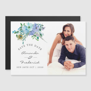 Mint en Blue Boho Floral Wedding Save the Date Magnetische Uitnodiging
