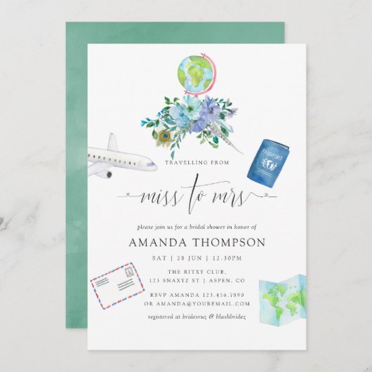 Mint en Blue Boho Miss to Mrs Vrijgezellenfeest Kaart (Voorkant / Achterkant)