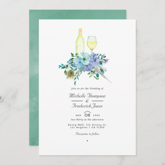 Mint en Blue Boho Wine Tasting QR Code Weddenschap Kaart (Voorkant / Achterkant)