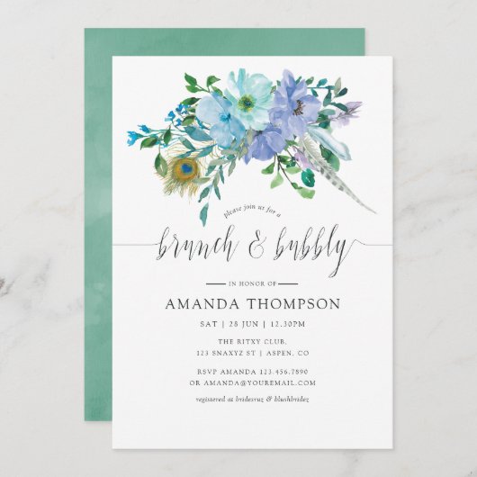 Mint en Blue Waterverf Boho Brunch en Bubble Kaart (Voorkant / Achterkant)