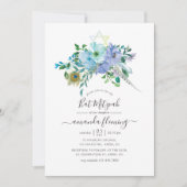 Mint en Blue Waterverf Boho Floral Bat Mitzvah Kaart (Voorkant)