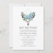 Mint en Blue Waterverf Boho Floral Bat Mitzvah Kaart (Voorkant)