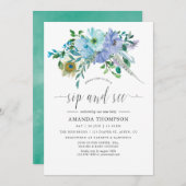 Mint en Blue Waterverf Boho Sip en Zie Kaart (Voorkant / Achterkant)