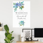 Mint en Blue Waterverf Floral Wedding Welcome Poster (Thuiskantoor)