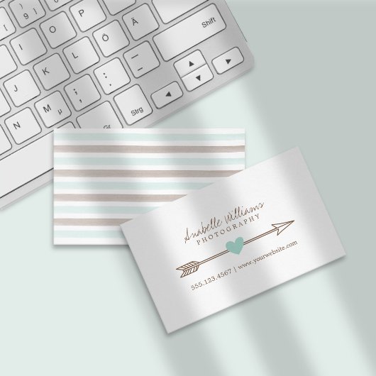 Mint en Brown Heart en Arrow Visitekaartje