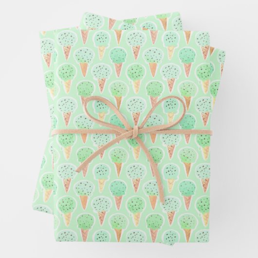 Mint en Chip Ice Cream Kegelpatroon Inpakpapier Vel (In situ)