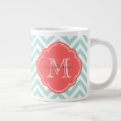 Mint en Coral Chevron Custom Monogram Jumbo Mok (Rechts)