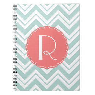 Mint en Coral Chevron Monogram notebook Notitieboek